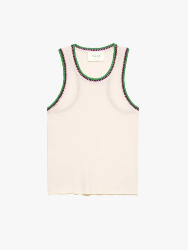 Crochet Trim Tank -- Blanc sold by Frame Denim