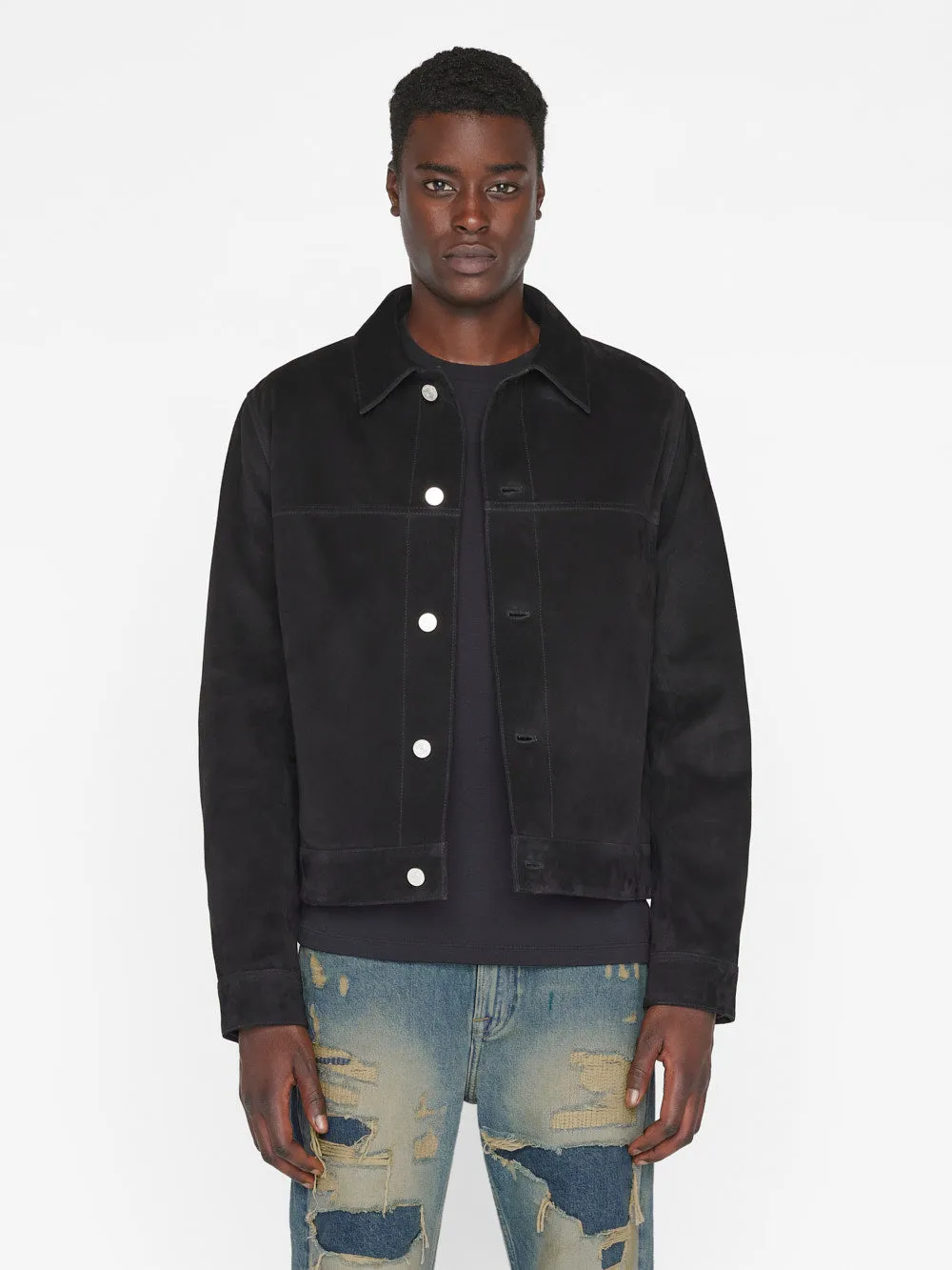 Suede Trucker Jacket -- Noir sold by Frame Denim product image thumbnail 3