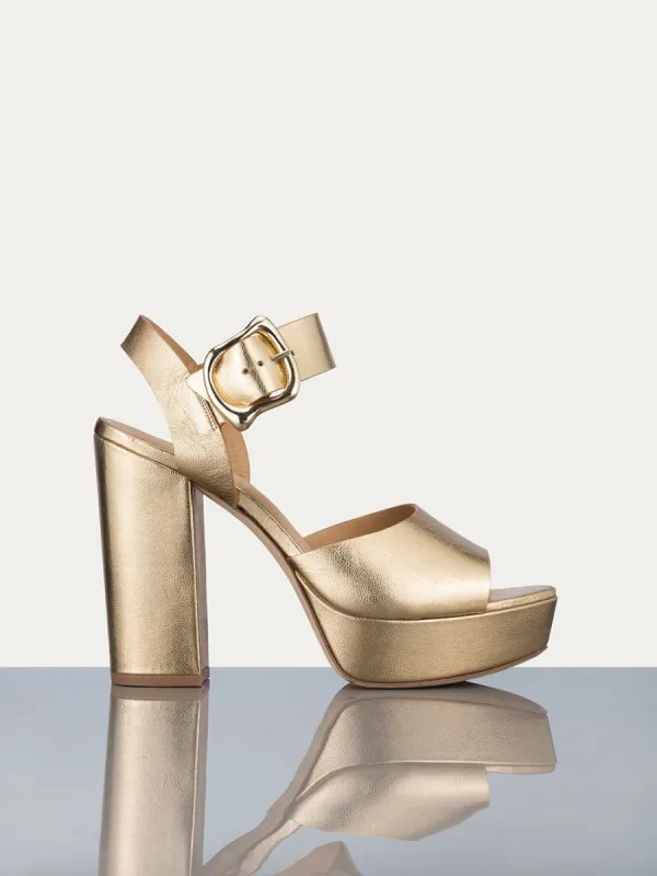 Le Carr Platform Sandal -- Gold Metallic sold by Frame Denim