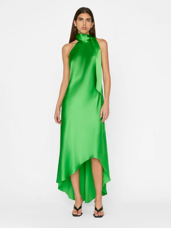 Draped Neck-Tie Halter Dress -- Bright Peridot sold by Frame Denim