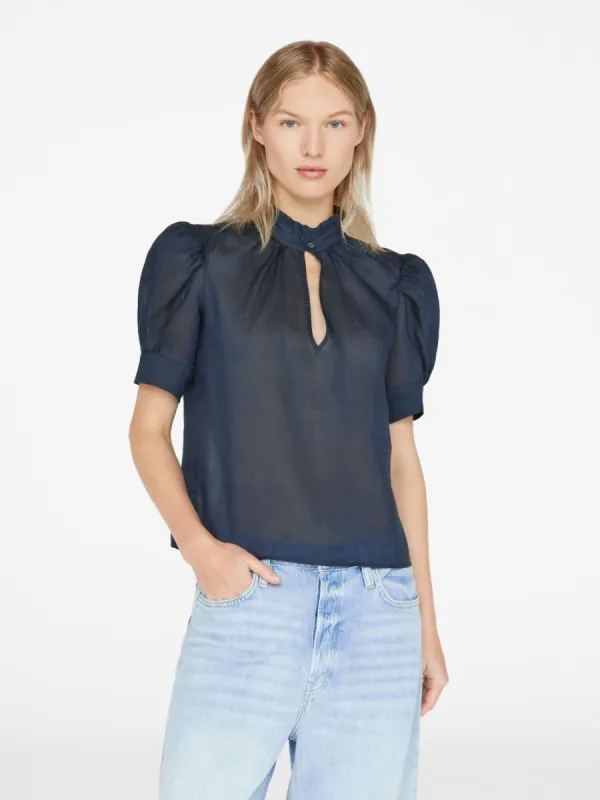 Deep V Ruffle Collar Top -- Navy sold by Frame Denim