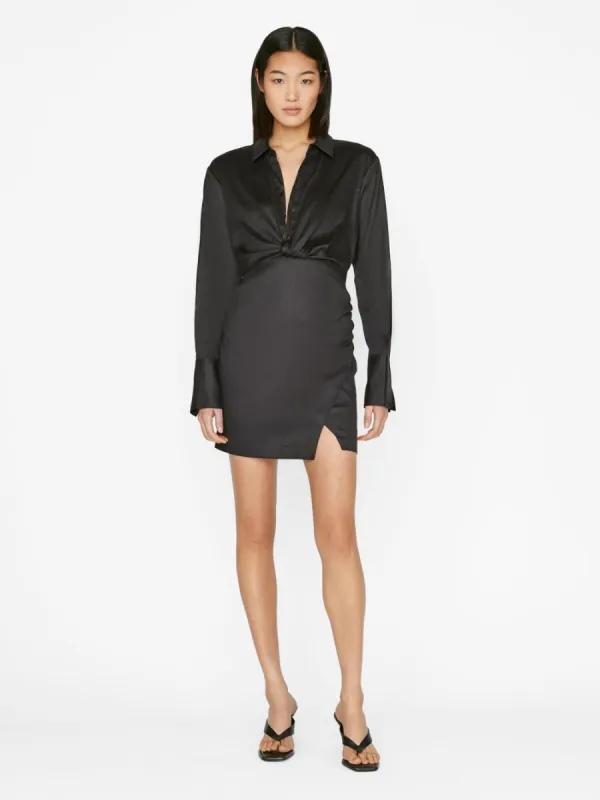 Long Sleeve Mini Twist Dress -- Noir sold by Frame Denim