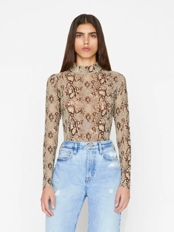 Mesh Mock Neck Long Sleeve -- Butter Multi sold by Frame Denim