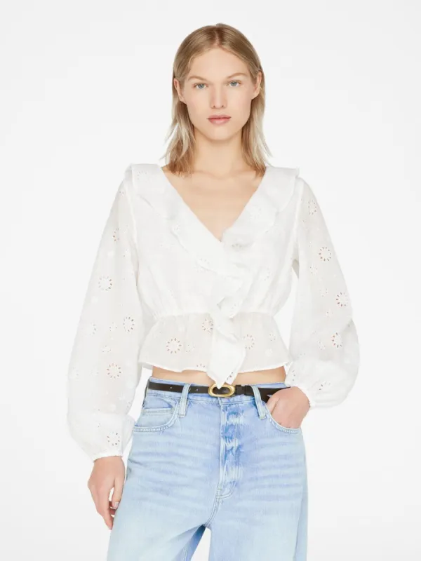 Ruffle Front Eyelet Top -- Blanc made by Frame Denim