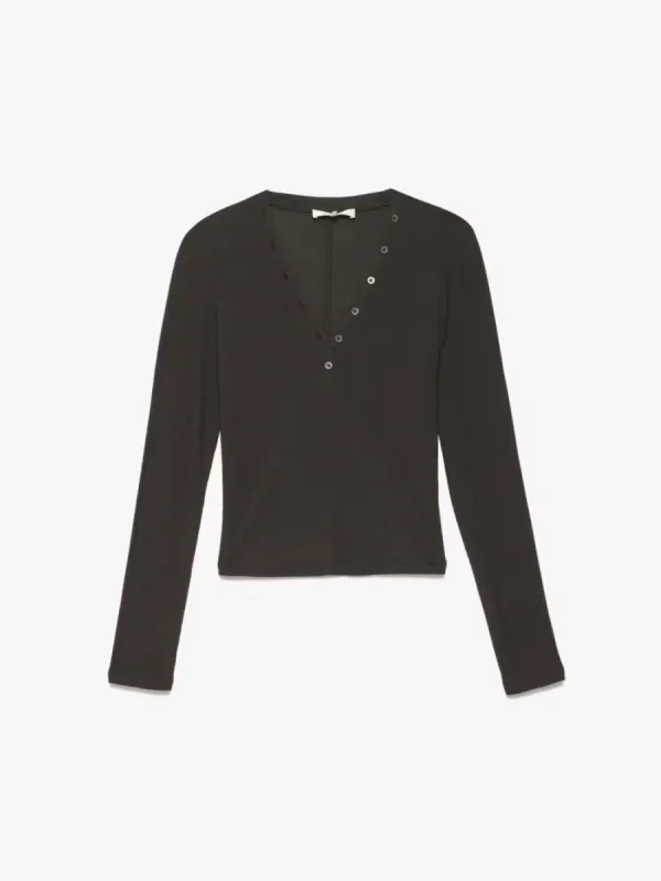 Slinky Long Sleeve Rib Henley -- Espresso sold by Frame Denim