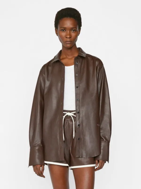 The Oversized Leather Shirt -- Brown sold by Frame Denim