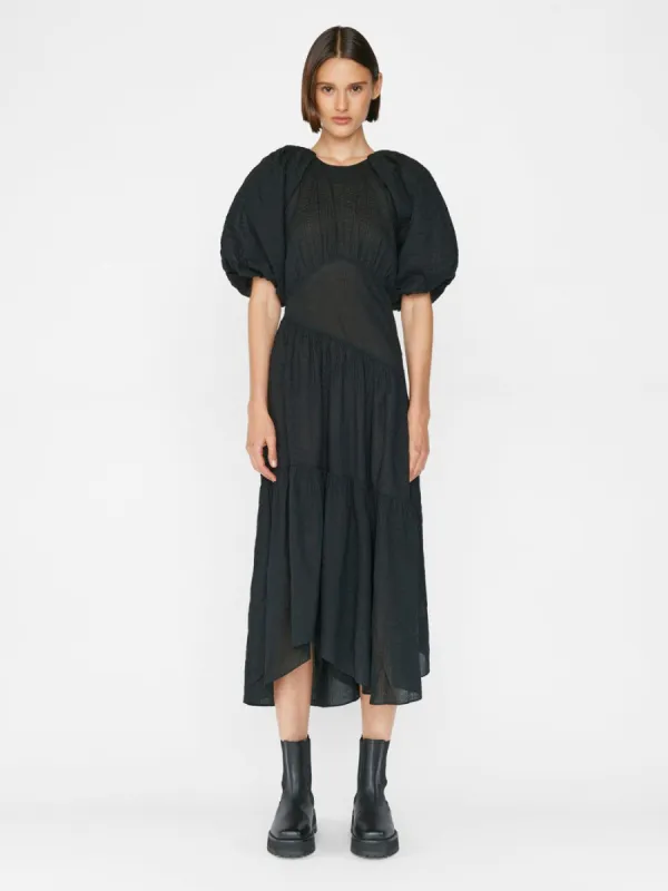 Gathered Seam Puff Sleeve Dress -- Noir made by Frame Denim