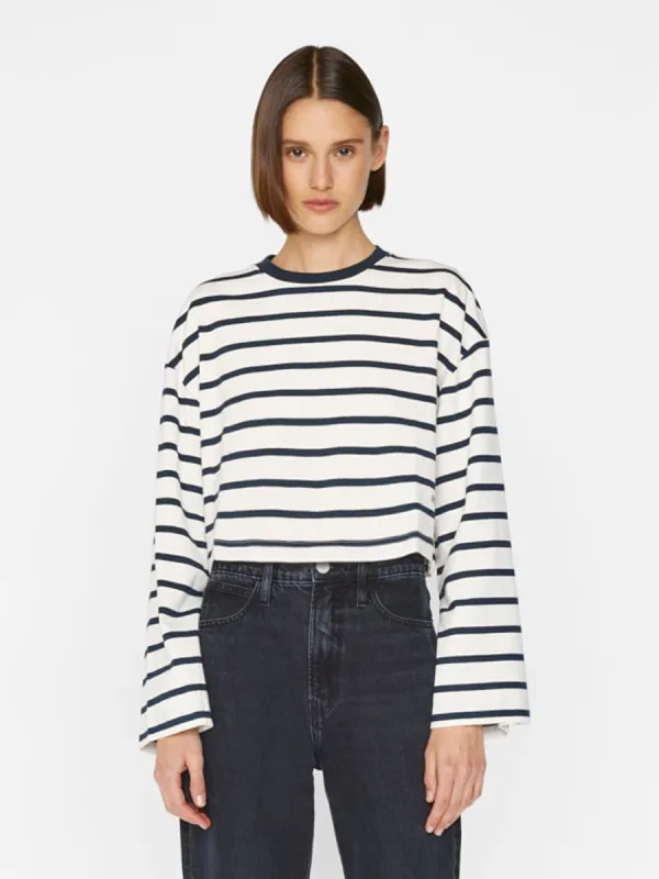 Crop Bell Sleeve Tee -- Navy Multi made by Frame Denim
