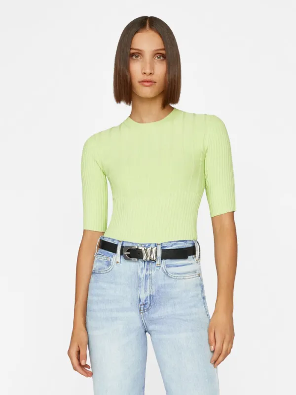 Mixed Rib Sweater -- Bright Lime made by Frame Denim