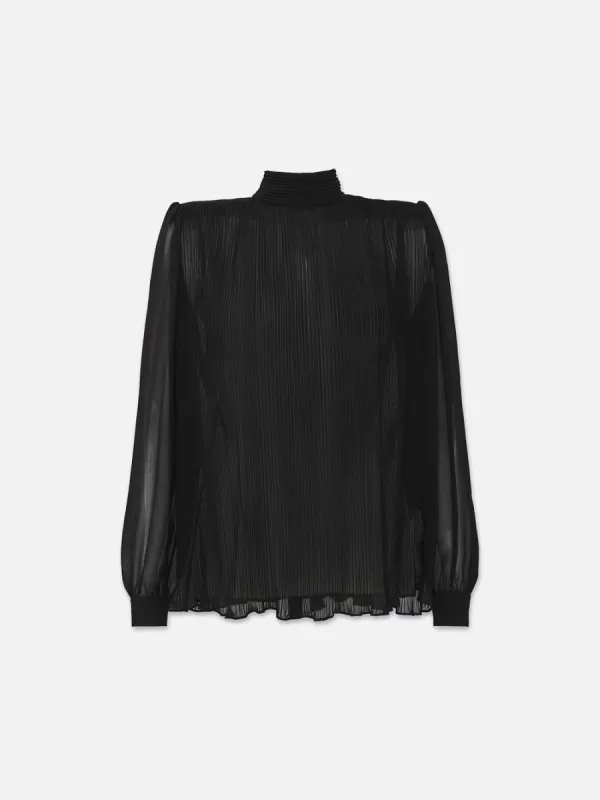 Strong Shoulder Pleated Blouse -- Black made by Frame Denim