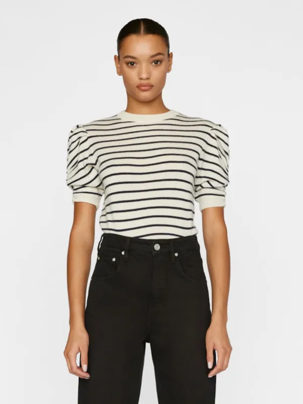 Ruched Sleeve Cashmere Sweater -- Off White Multi sold by Frame Denim