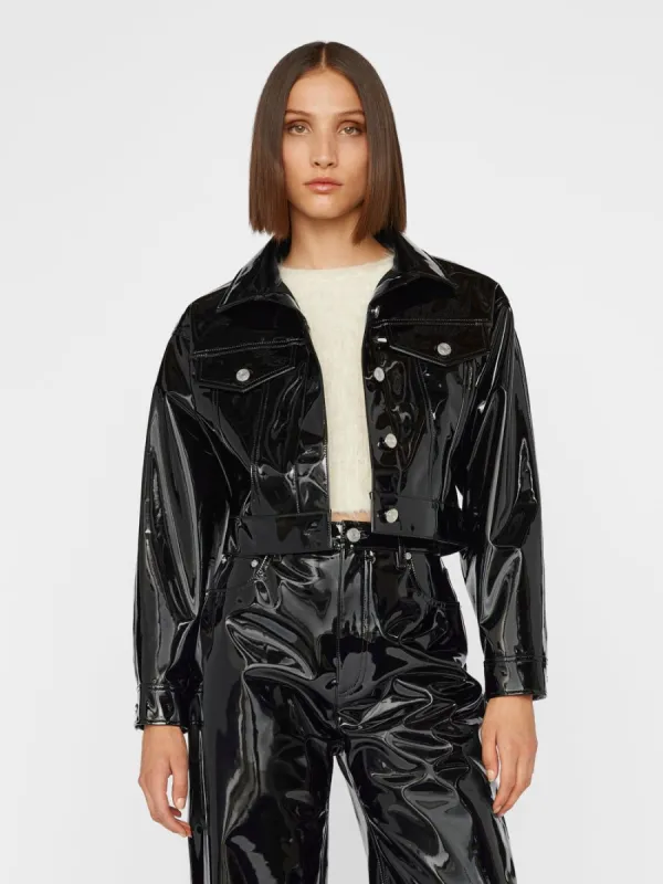 Cropped Oversized Jacket -- Black Liquid sold by Frame Denim