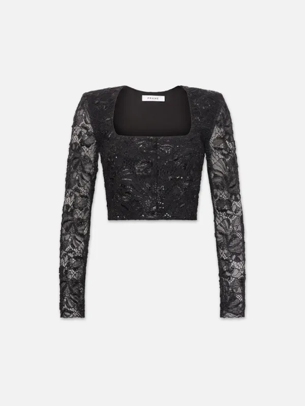Beaded Lace Bustier -- Black sold by Frame Denim