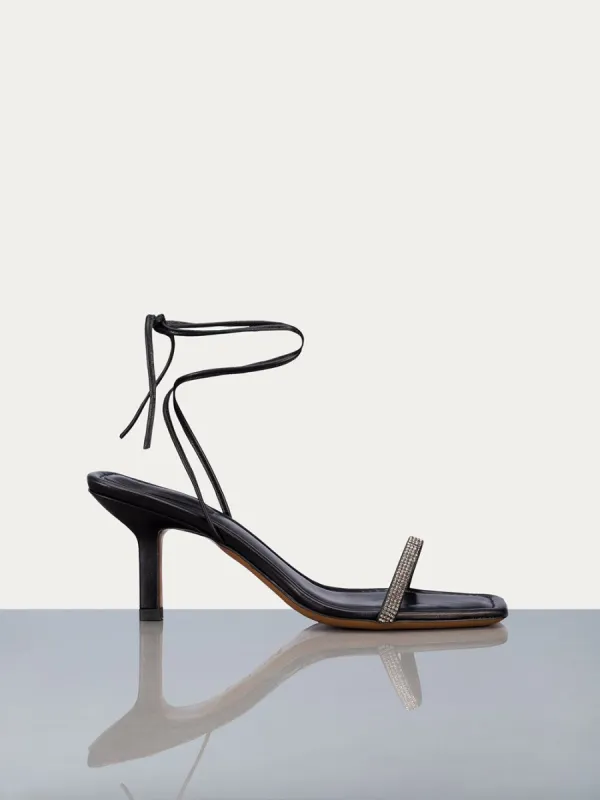 Le Ozzie Lace Up Sandal -- Noir/Silver made by Frame Denim