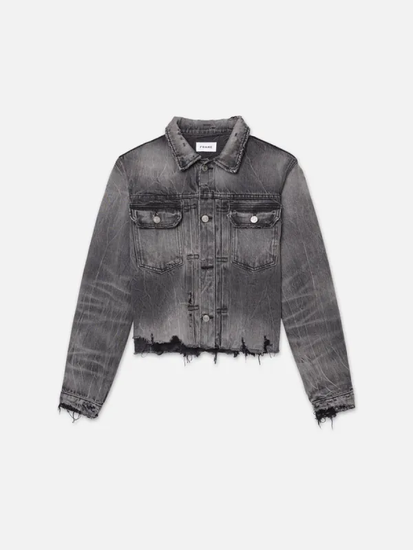 Denim Pleated Jacket -- Pearland Rips sold by Frame Denim