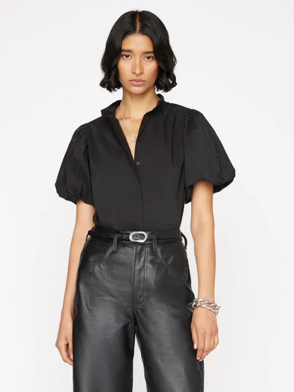 Pleated Puff Sleeve Top -- Noir sold by Frame Denim