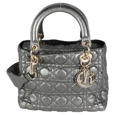 Dior Metallic Silver Supple Cannage Leather Medium Lady Dior Tote sold by Franco Albini