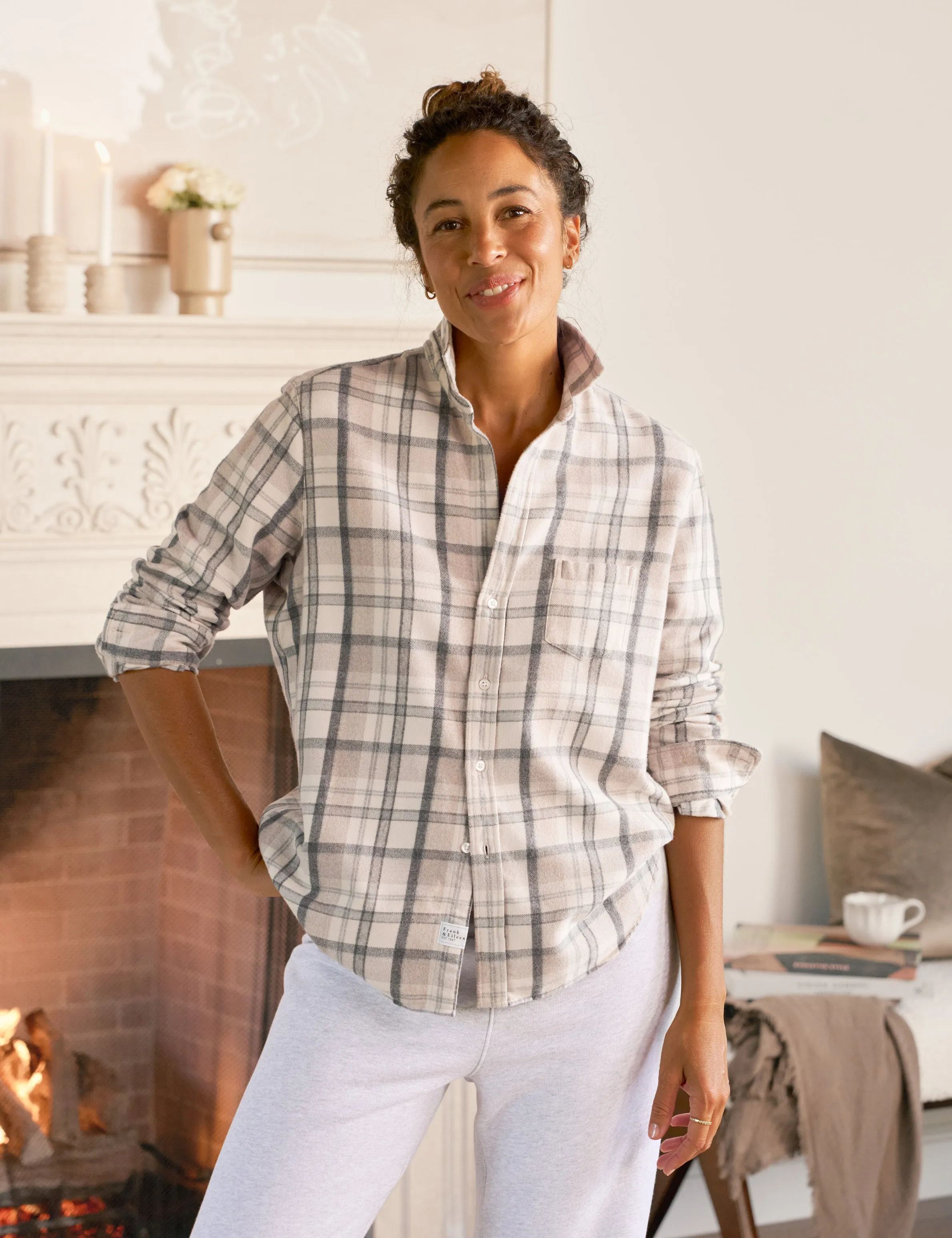 EILEEN Cream and Sand with Gray Plaid, Italian Flannel sold by Frank & Eileen product image thumbnail 4