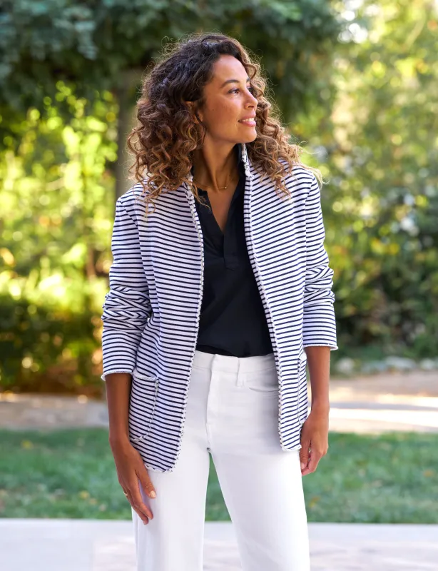 DUBLIN Navy French Stripe, Triple Fleece sold by Frank & Eileen