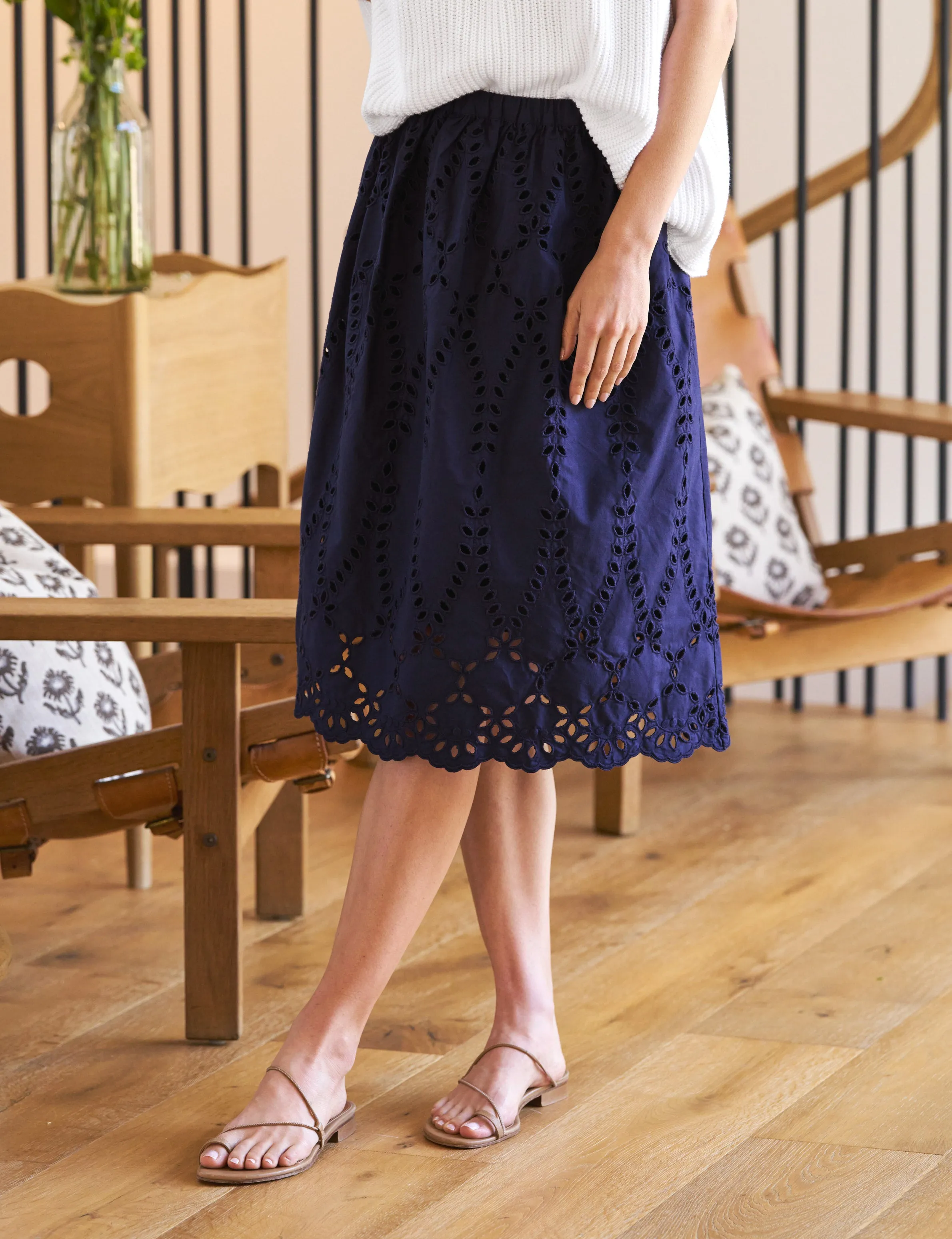 GRACE SKIRT Navy, Eyelet Cotton sold by Frank & Eileen