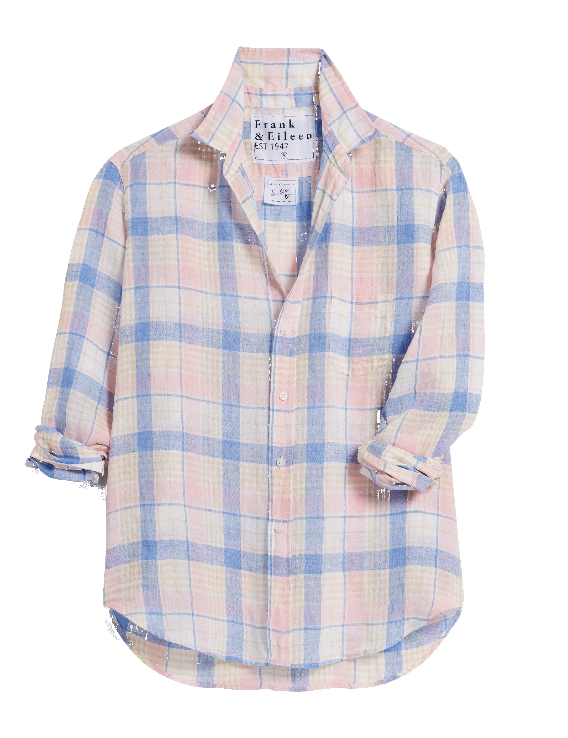 EILEEN Pink and Sand Blue Plaid, Italian Classic Linen sold by Frank & Eileen product image thumbnail 4