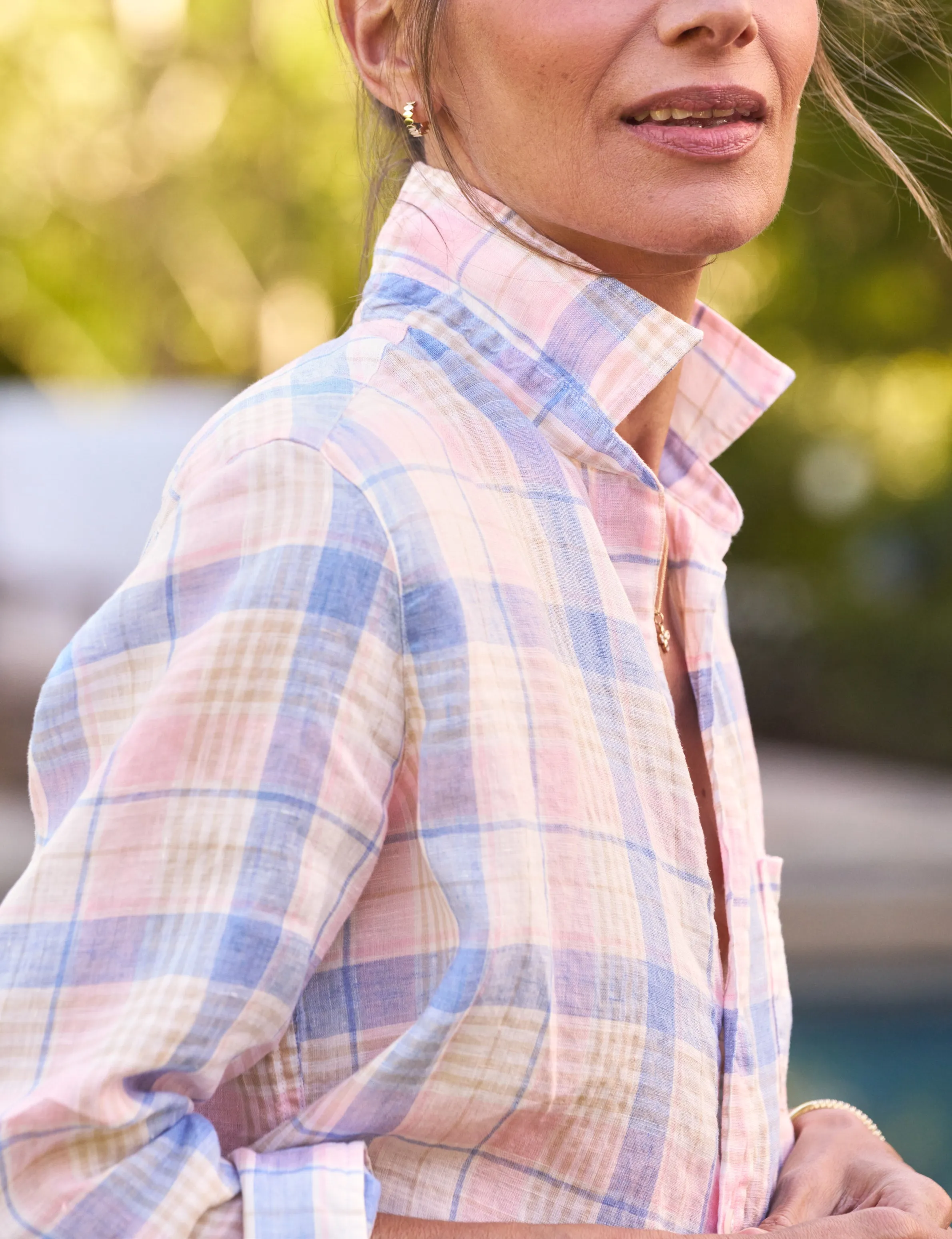 EILEEN Pink and Sand Blue Plaid, Italian Classic Linen sold by Frank & Eileen product image thumbnail 3