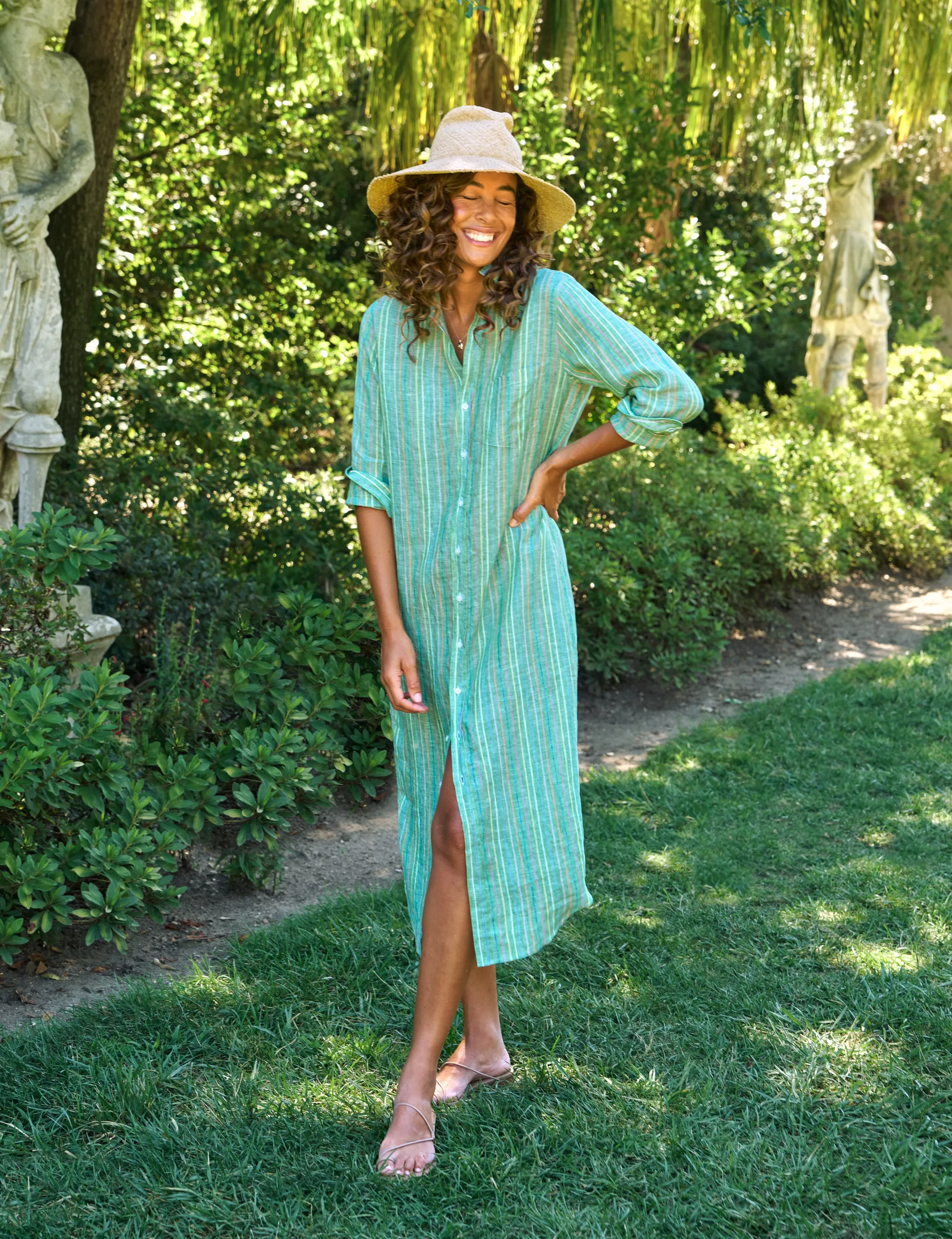 RORY Green Multi Stripe, Italian Classic Linen sold by Frank & Eileen