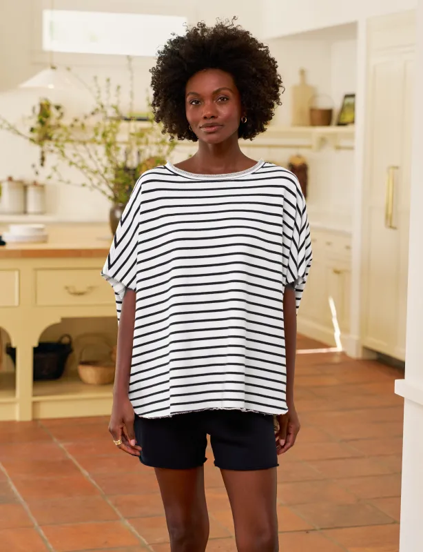 OLIVE Wide Navy French Stripe, Triple Fleece sold by Frank & Eileen