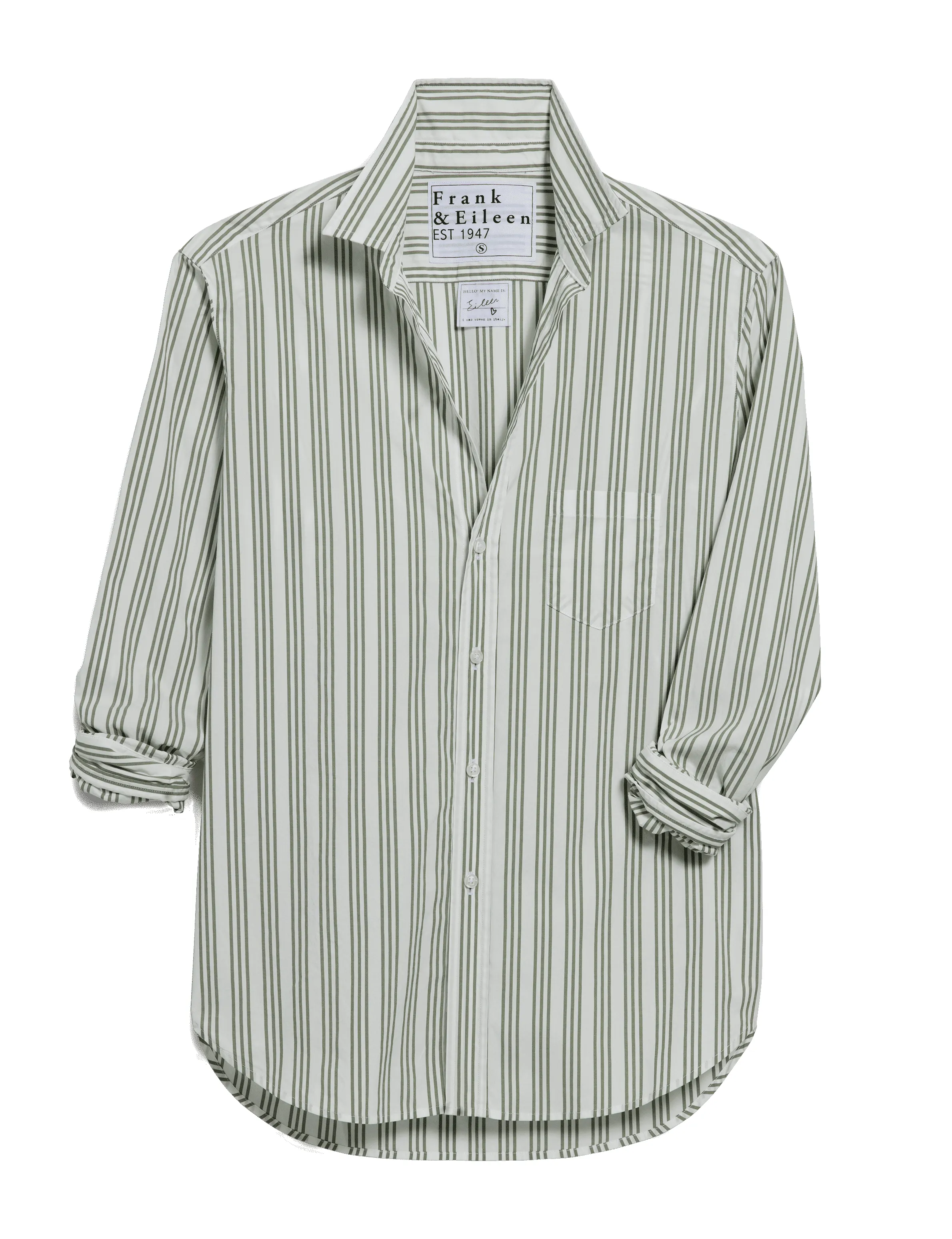 EILEEN Army Green and Beige Stripe, Italian Cotton sold by Frank & Eileen