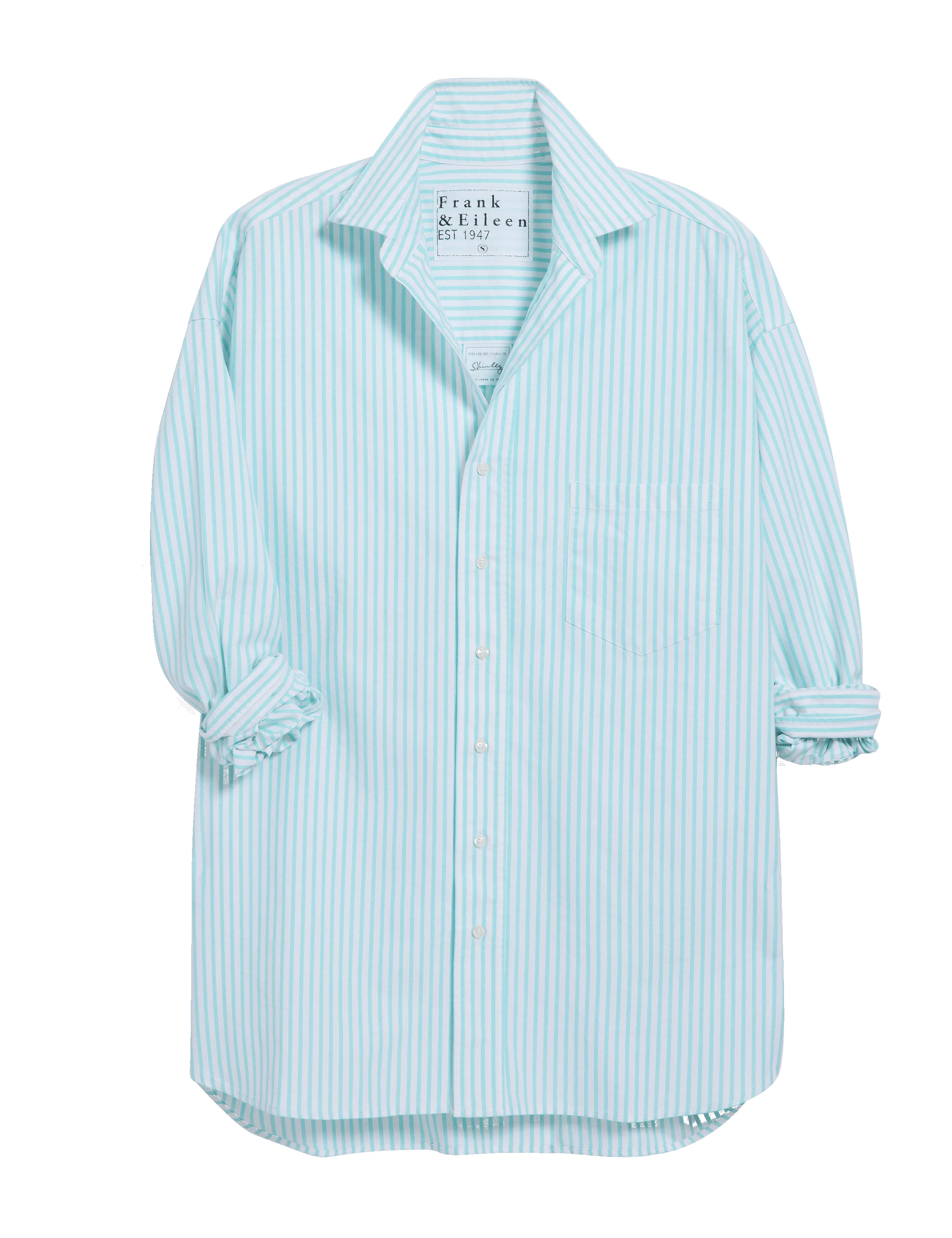 SHIRLEY Seafoam Stripe, Italian Brushed Oxford sold by Frank & Eileen