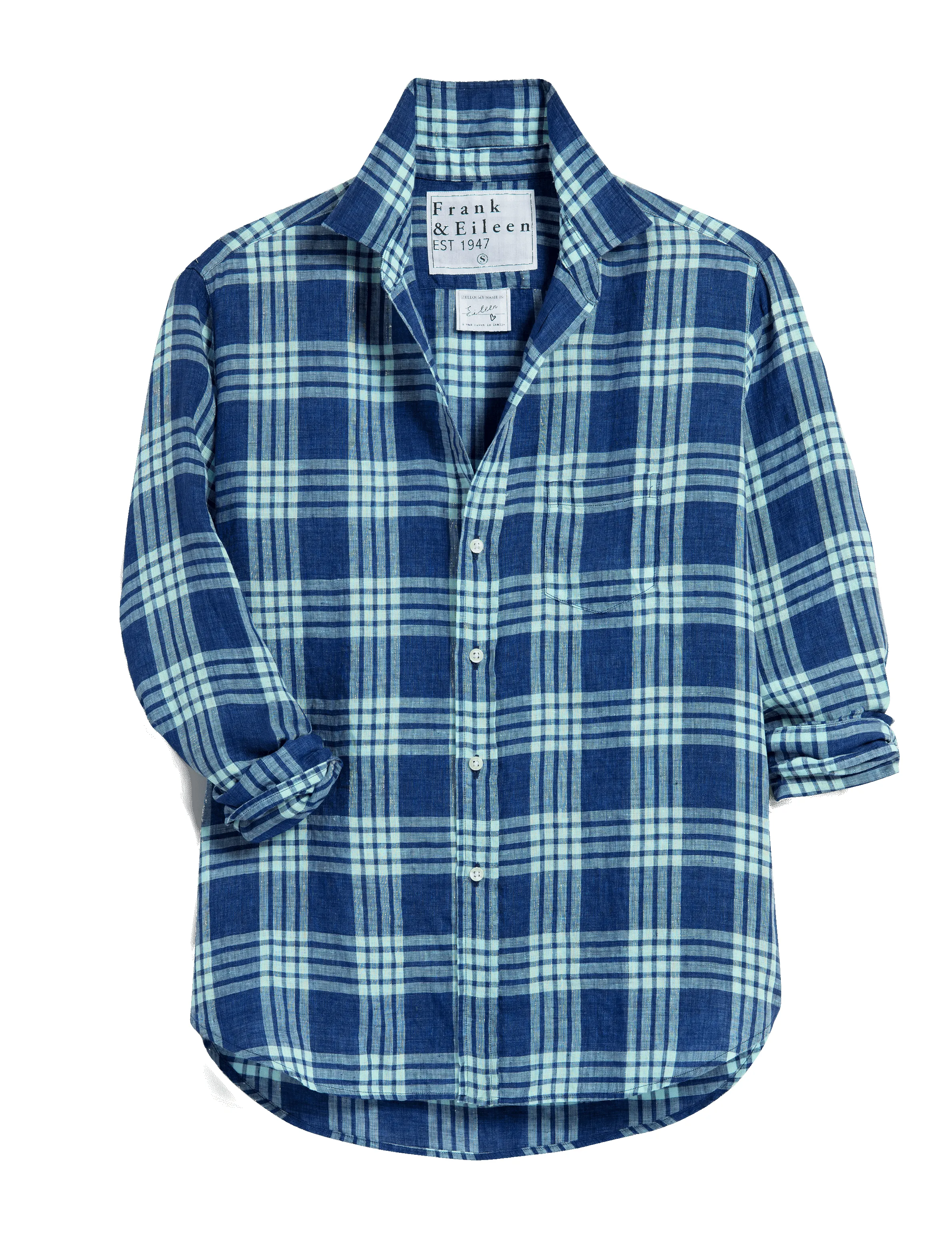 EILEEN Navy and Seafoam Plaid, Italian Classic Linen sold by Frank & Eileen product image thumbnail 4