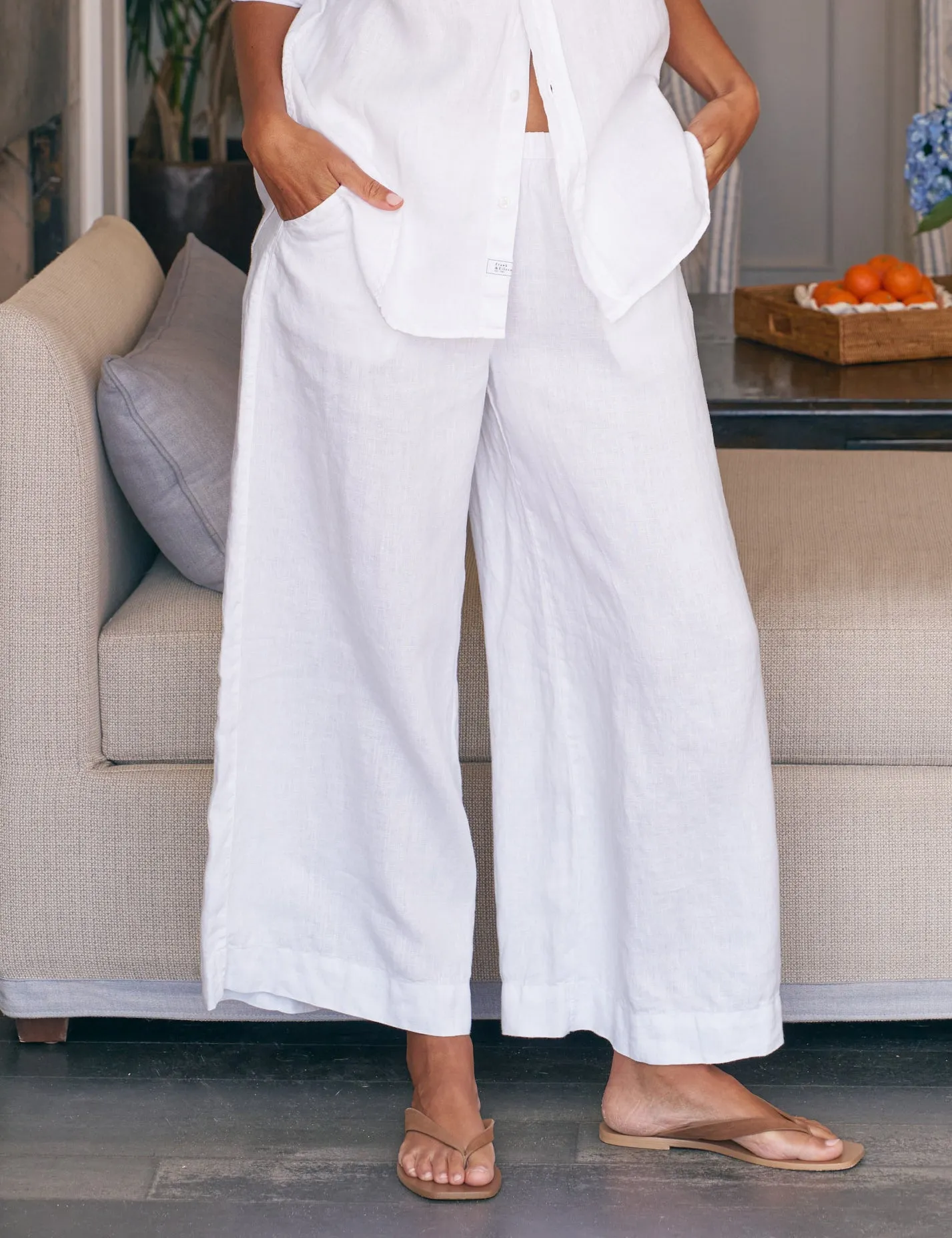 WIDE-LEG PULL-ON LINEN PANT White, Washed Linen sold by Frank & Eileen