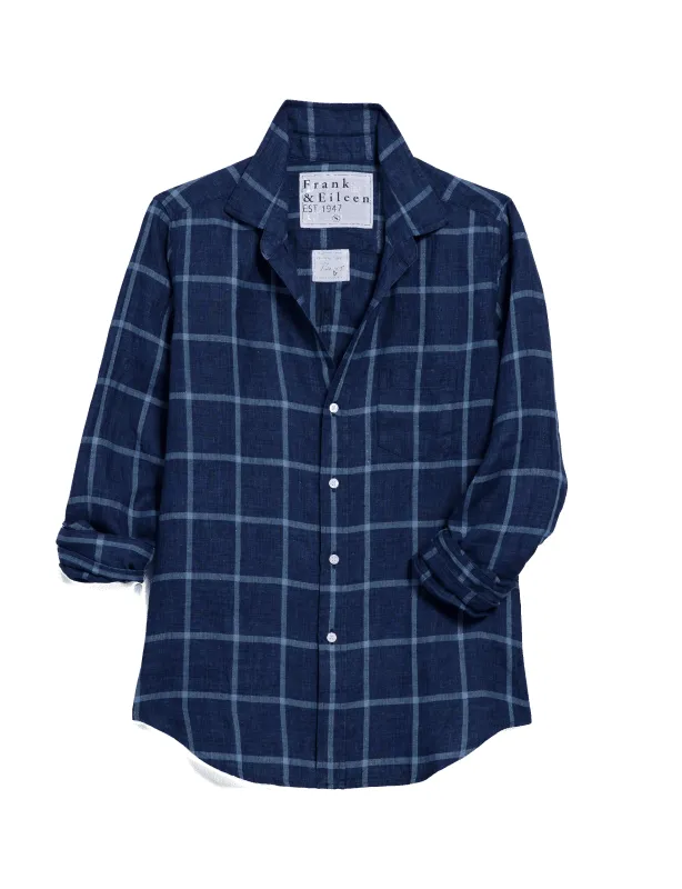 BARRY Navy Blue Windowpane, Italian Classic Linen sold by Frank & Eileen