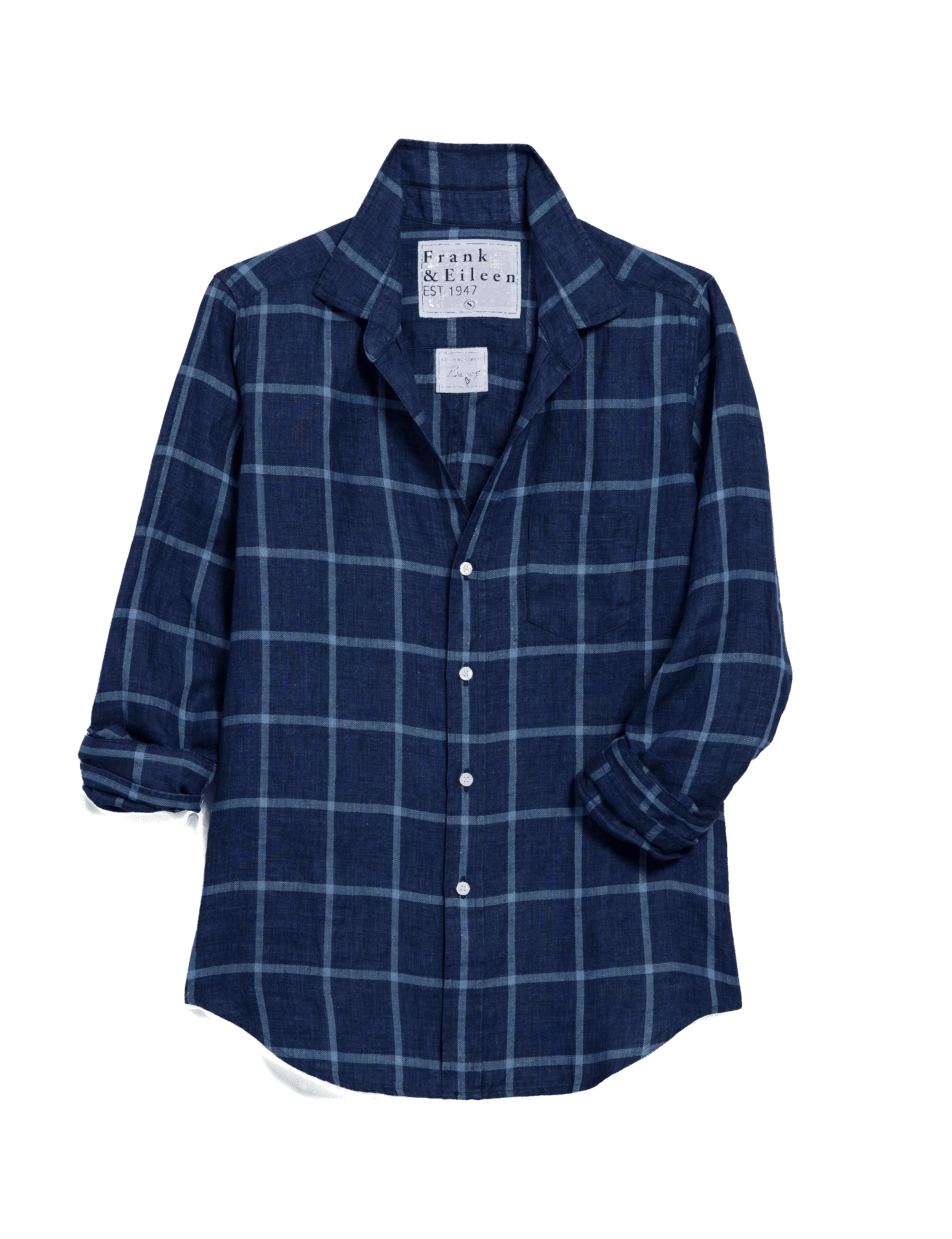 BARRY Navy Blue Windowpane, Italian Classic Linen sold by Frank & Eileen