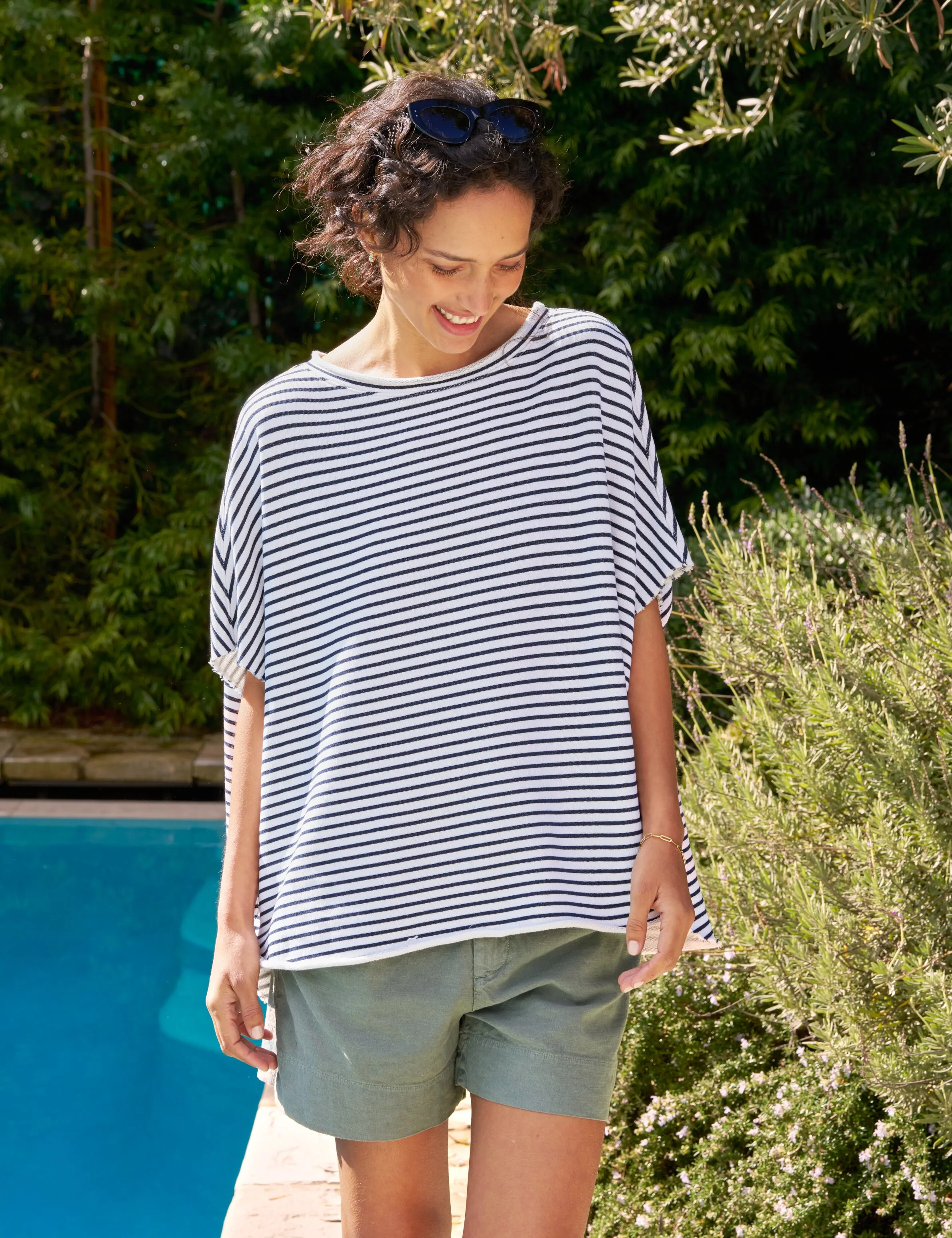 OLIVE Navy French Stripe, Triple Fleece sold by Frank & Eileen