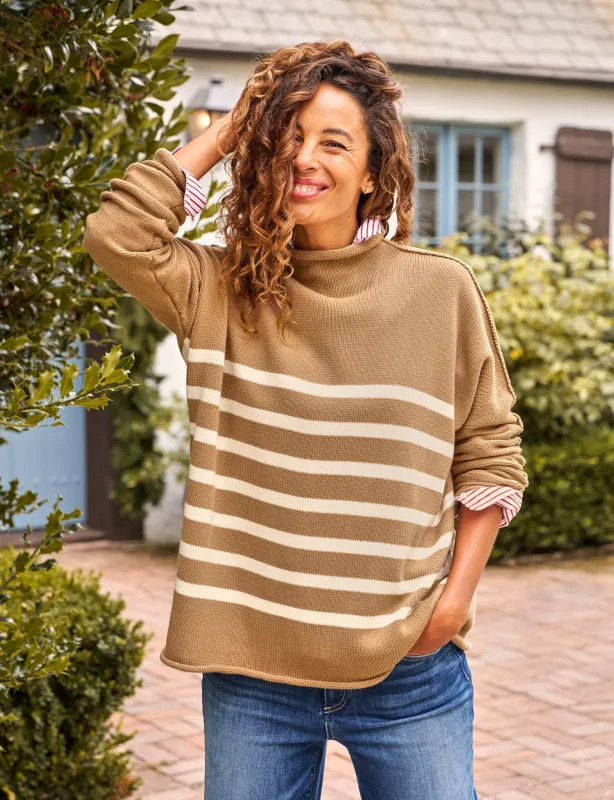 MONTEREY Camel with Cream Stripe, Pure Italian Cotton sold by Frank & Eileen