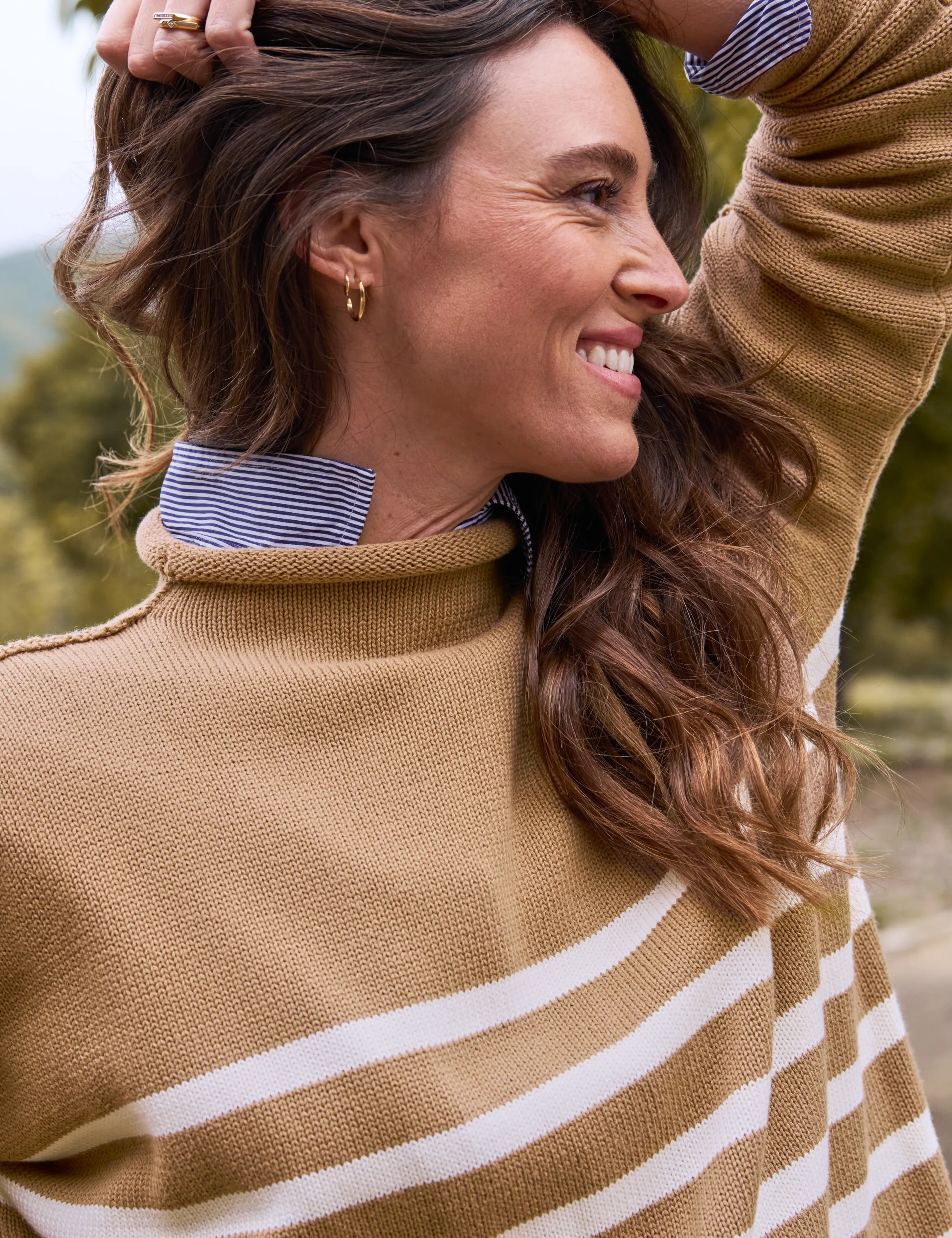 MONTEREY Camel with Cream Stripe, Pure Italian Cotton sold by Frank & Eileen product image thumbnail 5