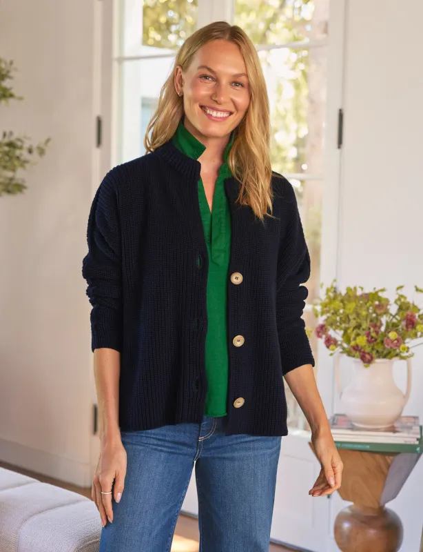 MONTECITO CARDIGAN Marine, Pure Italian Cotton sold by Frank & Eileen