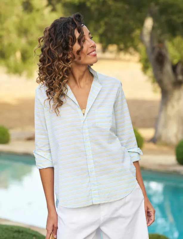 EILEEN Blue and Chartreuse Multi Stripe, Italian Cotton sold by Frank & Eileen