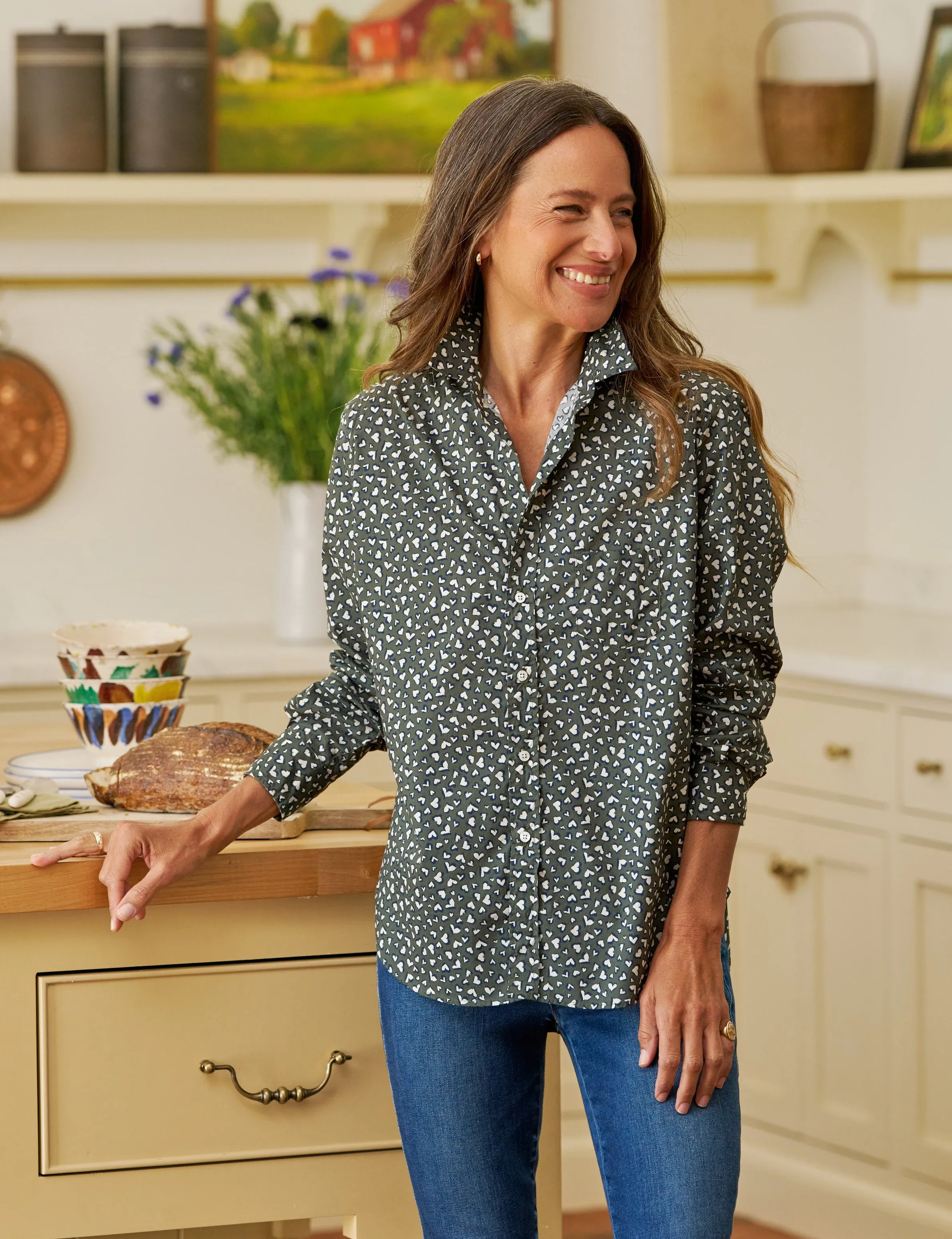 EILEEN Green Messy Hearts, Italian Cotton sold by Frank & Eileen