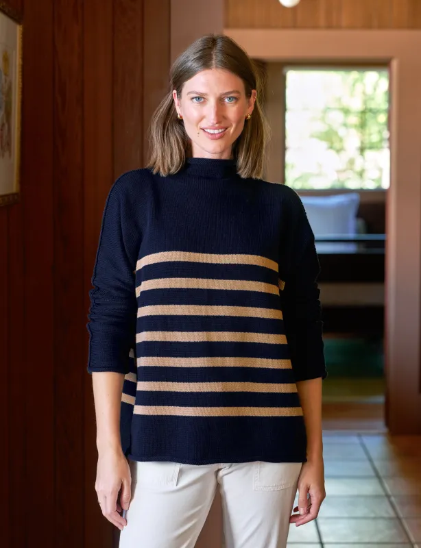 MONTEREY Navy with Camel Stripe, Pure Italian Cotton made by Frank & Eileen