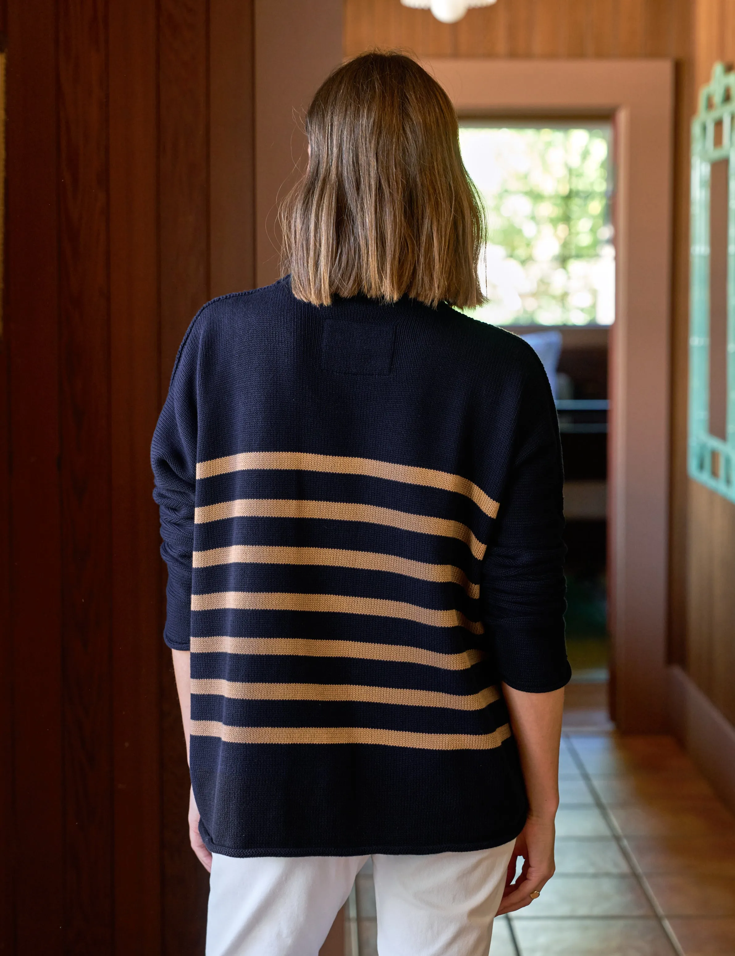 MONTEREY Navy with Camel Stripe, Pure Italian Cotton sold by Frank & Eileen product image thumbnail 2