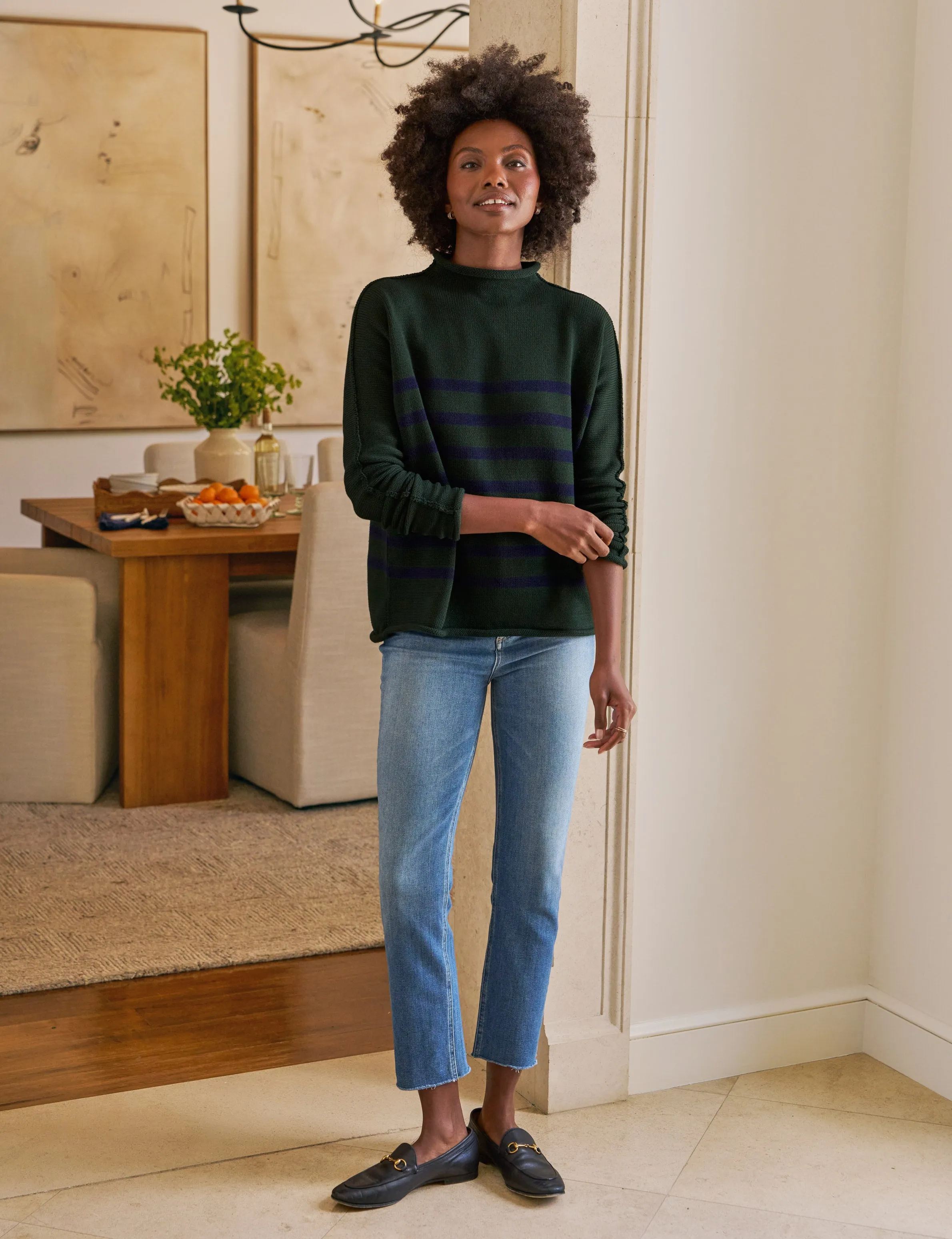 MONTEREY Green with Navy Stripe, Pure Italian Cotton sold by Frank & Eileen product image thumbnail 4