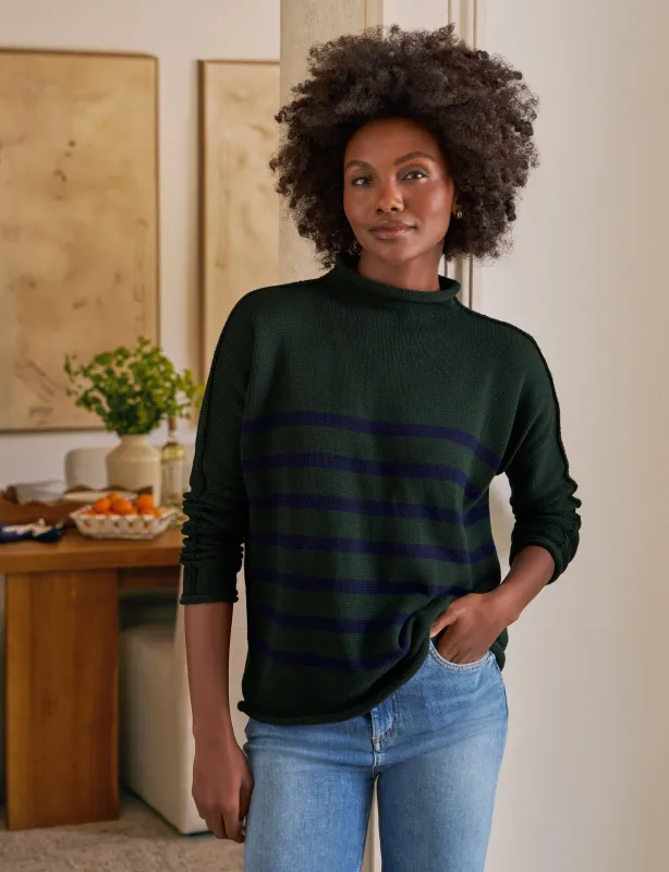 MONTEREY Green with Navy Stripe, Pure Italian Cotton sold by Frank & Eileen