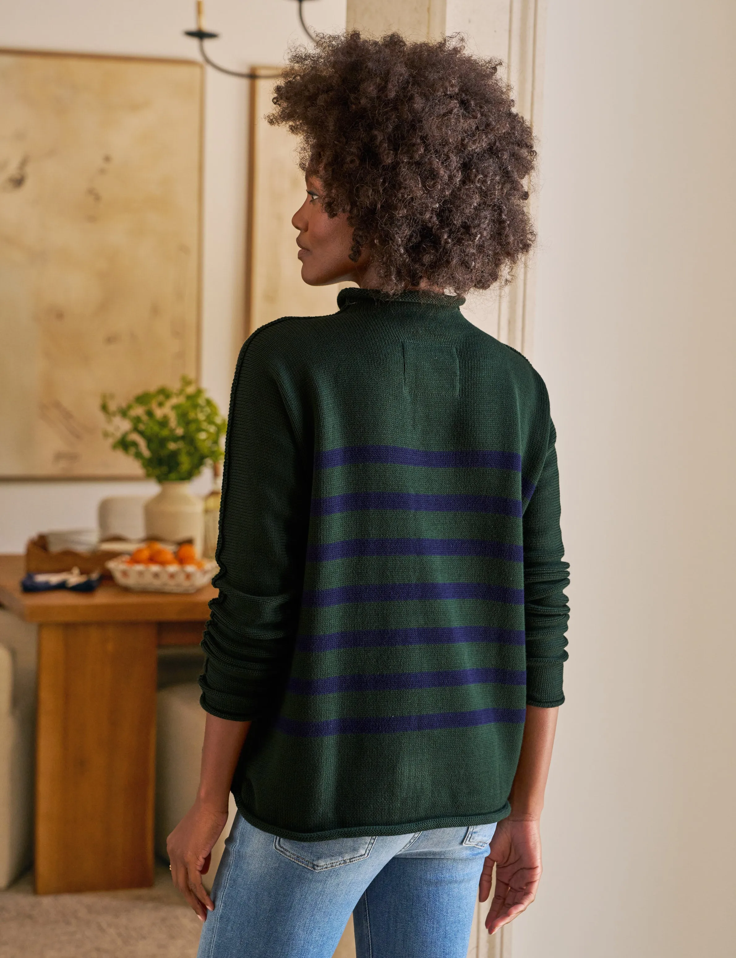 MONTEREY Green with Navy Stripe, Pure Italian Cotton sold by Frank & Eileen product image thumbnail 2