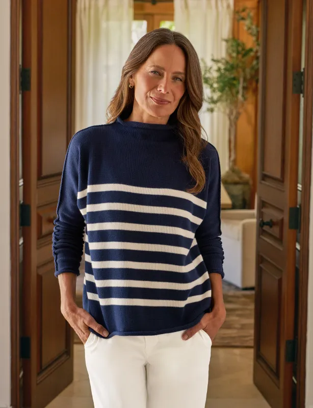 MONTEREY Navy with Cream Stripe, Pure Italian Cotton sold by Frank & Eileen