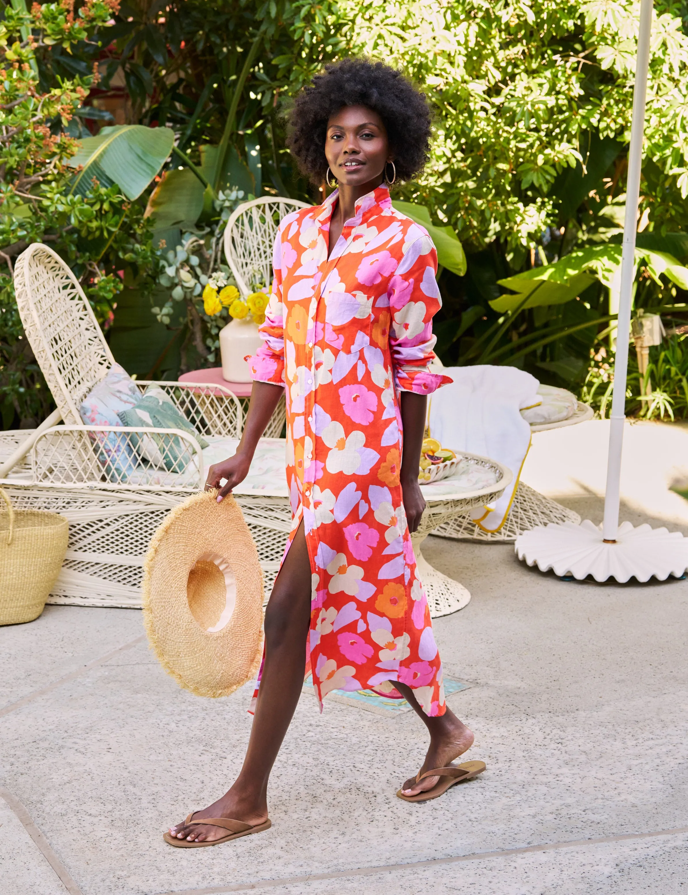 RORY Orange and Pink Floral, Italian Classic Linen sold by Frank & Eileen