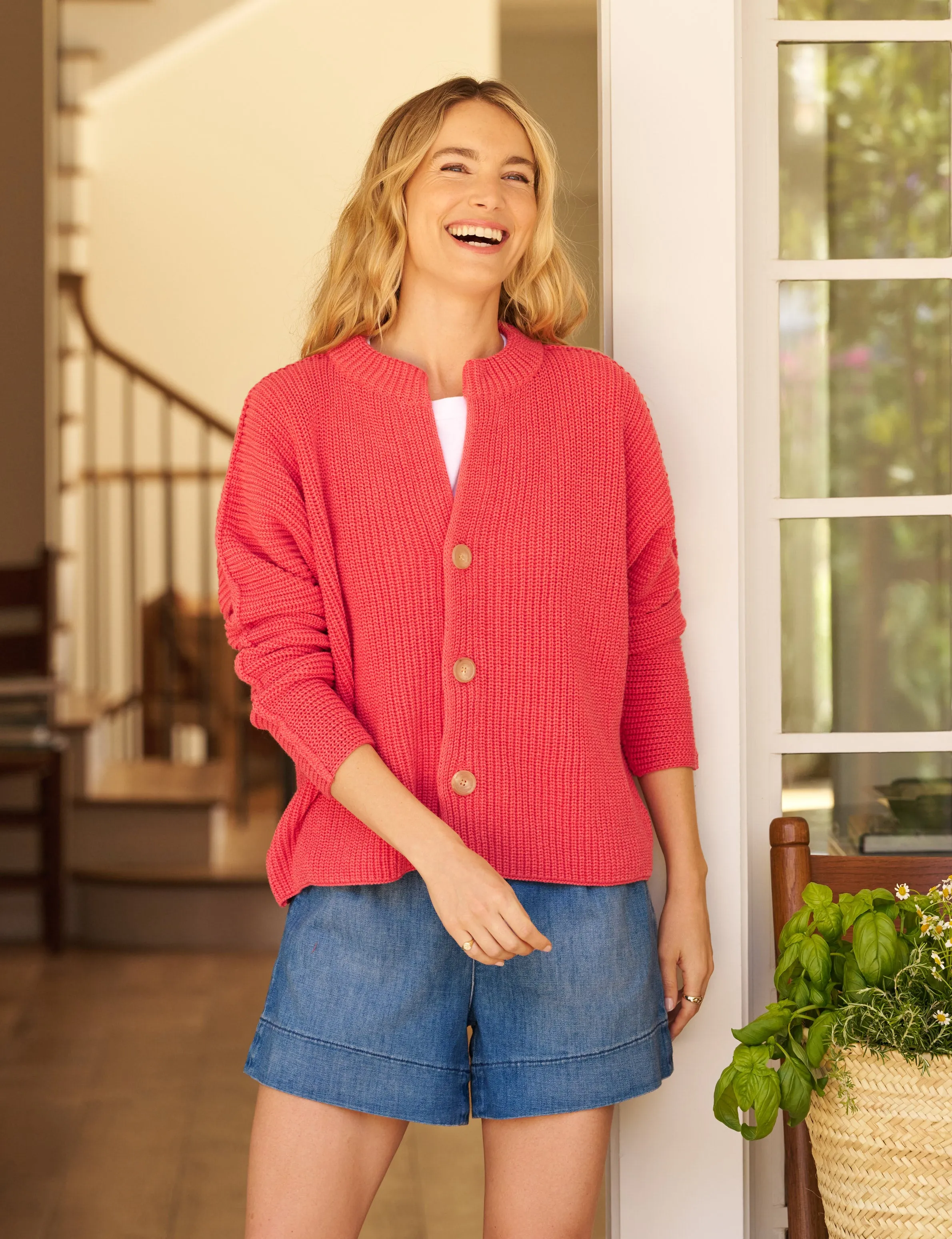 MONTECITO CARDIGAN Lobster, Pure Italian Cotton sold by Frank & Eileen