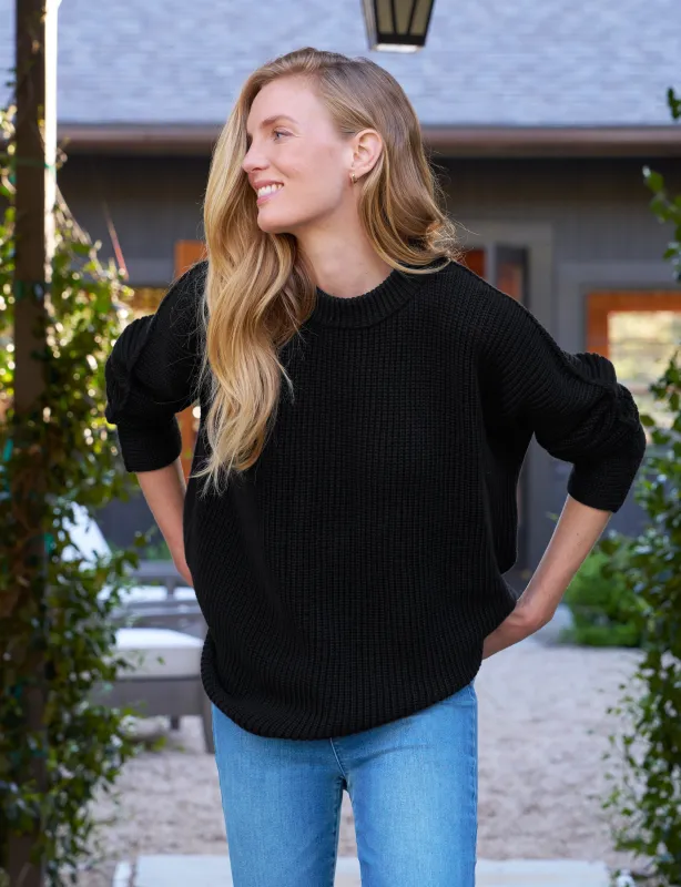 MONTECITO SWEATER Black, Pure Italian Cotton made by Frank & Eileen