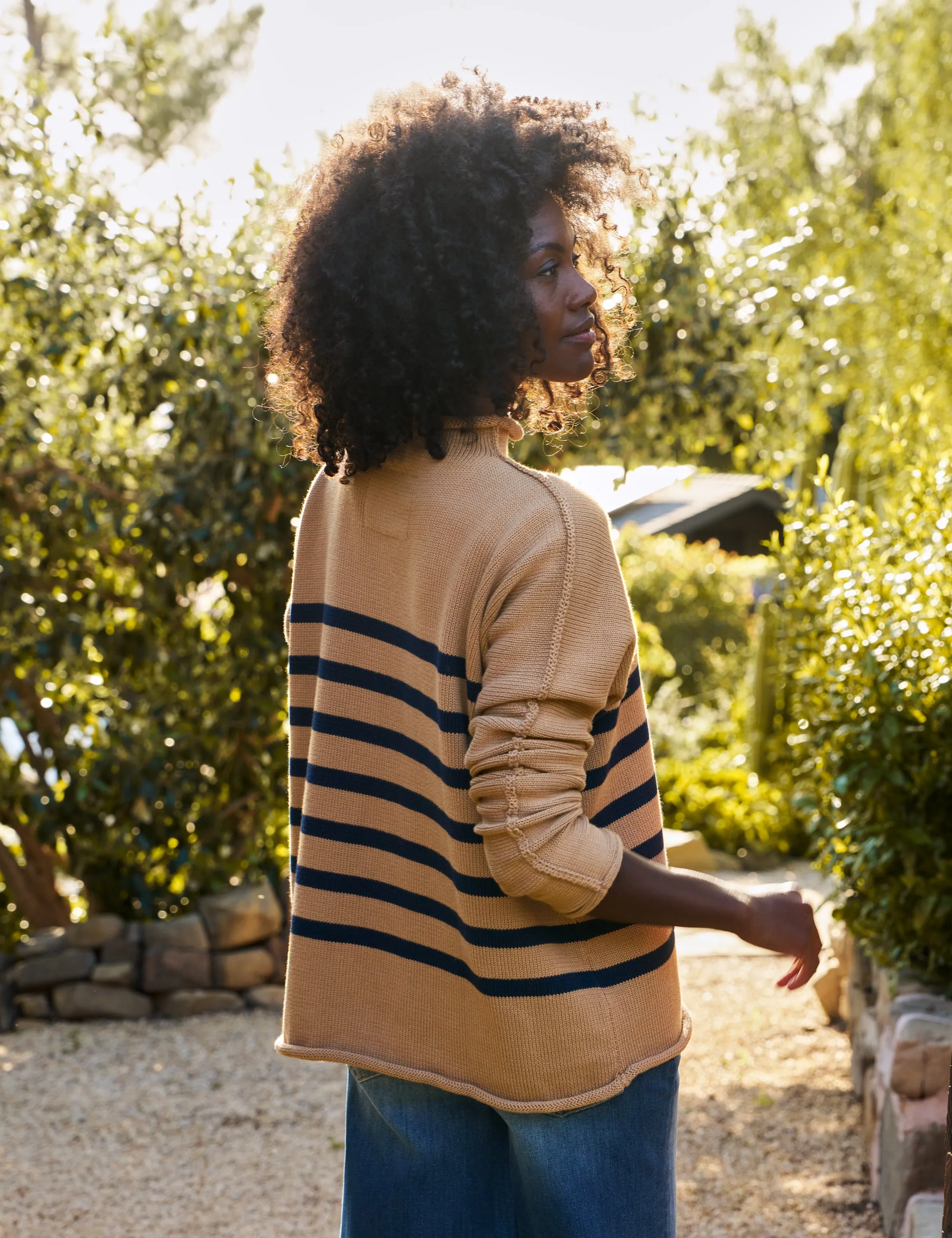 MONTEREY Camel with Navy Stripe, Pure Italian Cotton sold by Frank & Eileen product image thumbnail 2